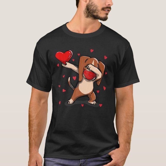 T-shirt Dabbing Beagle with Face Mask Drôle Valentine's Da (Devant)