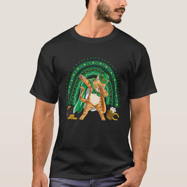 T-shirt Dabbing Cat Rainbow St Patrick's Day Leprechaun Da (Devant)