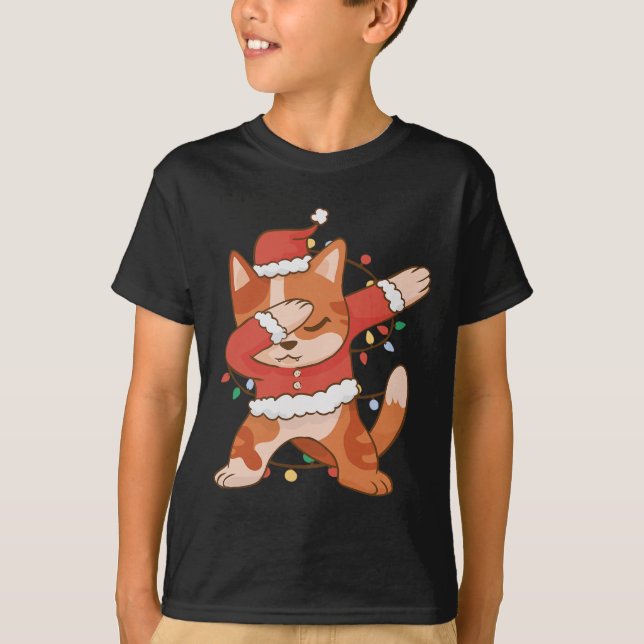 T-shirt Dabbing Chat Santa Hat - Fantastique Noël (Devant)