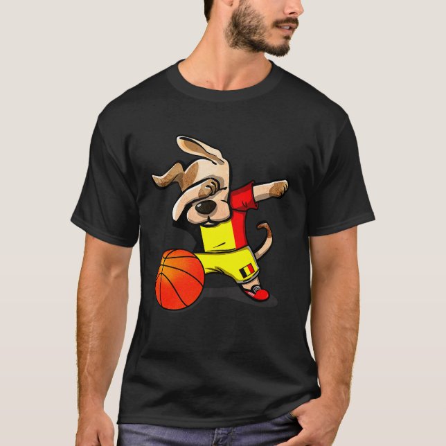 T-shirt Dabbing Chien Belgique Basketball Belge Drapeau Sp (Devant)