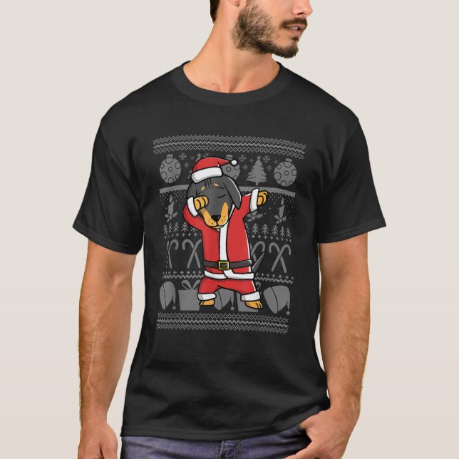 T-shirt Dabbing Dachshund Dab Danse Drôle de chien de Noël (Devant)