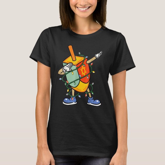 T-shirt Dabbing Dreidel Hanukkah  Christmas Light Chanukah (Devant)