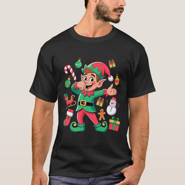 T-shirt Dabbing Elf Santa Sleigh Snowman Funny Dabbing Chr (Devant)