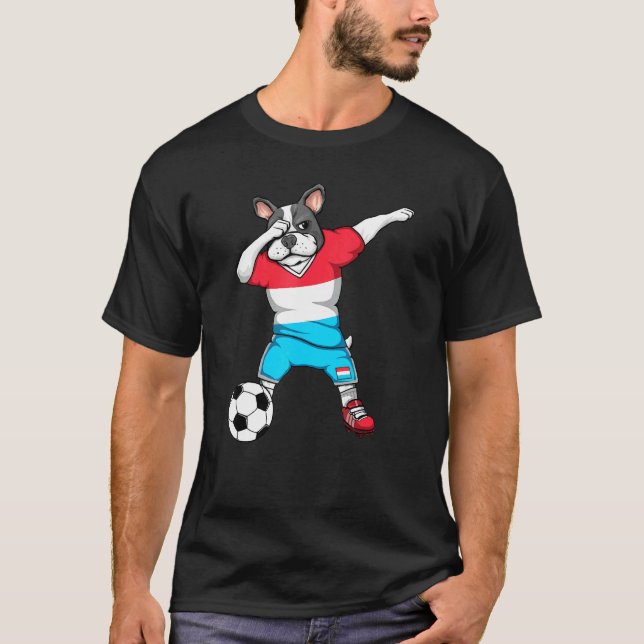 T-shirt Dabbing French Bulldog Luxembourg Soccer Fan Jerse (Devant)