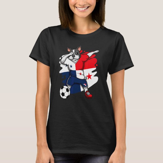 T-shirt Dabbing French Bulldog Panama Soccer Fans Jersey F (Devant)