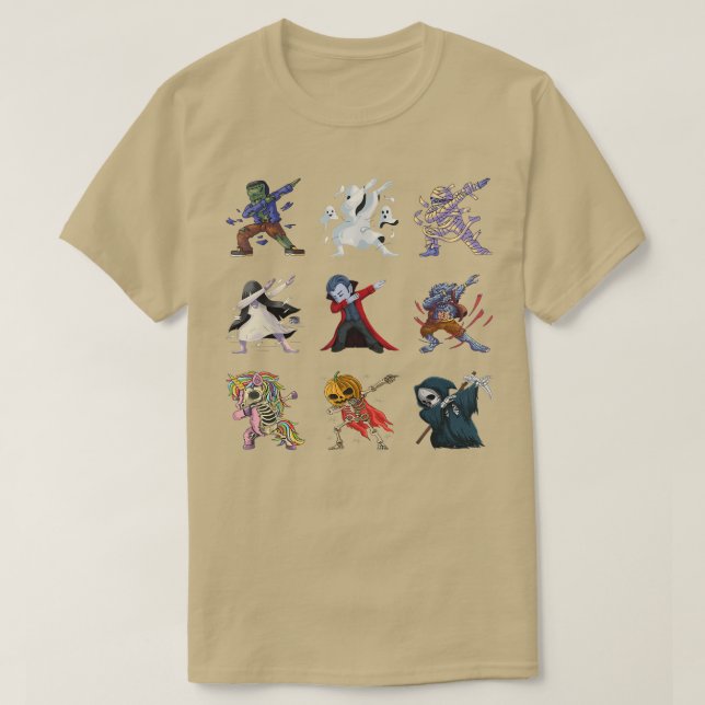 T-shirt Dabbing Halloween Boys Skeleton Zombie Citrouille  (Design devant)