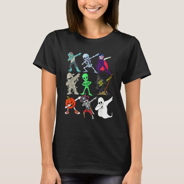T-shirt Dabbing Halloween garçons Skeleton Zombie effrayan (Devant)