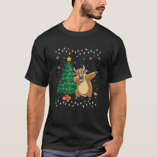 T-shirt Dabbing Highland Cow Xmas Tree Lights Noël laid