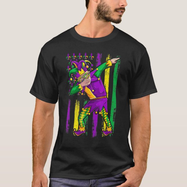 T-shirt Dabbing Jester Mardi Gras Mask Flag Outfit, Men Ki (Devant)