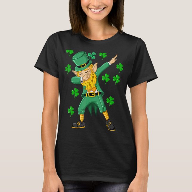 T-shirt Dabbing Leprechaun Green Lucky Shamrock St Patrick (Devant)