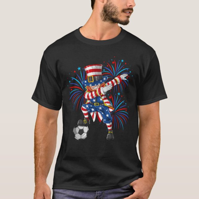 T-shirt Dabbing Oncle Sam 4 juillet Football drapeau améri (Devant)