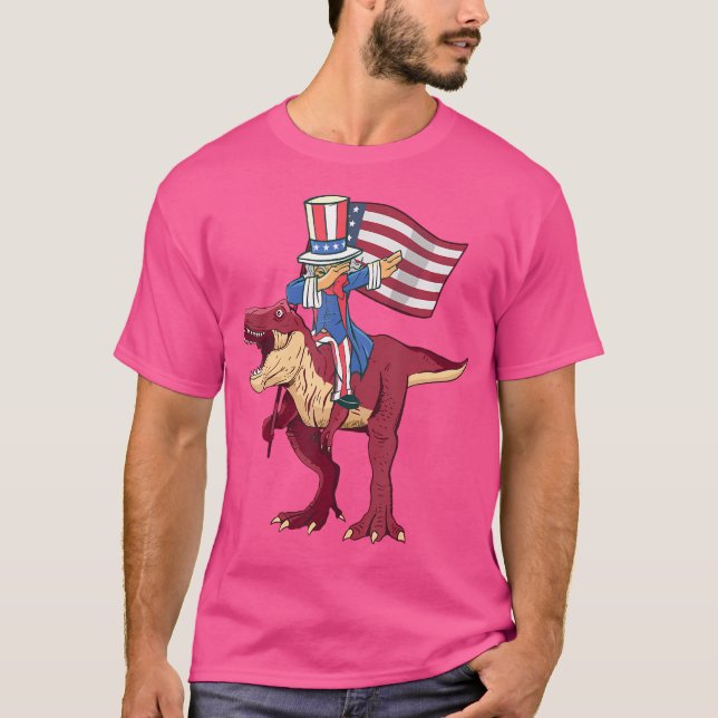 T-shirt Dabbing Oncle Sam Riding Amerisaurus T Rex 4E De (Devant)