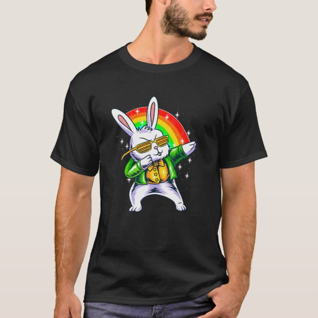 T-shirt Dabbing Rabbit Rainbow Easter Day Eggs Dab Boys Gi (Devant)