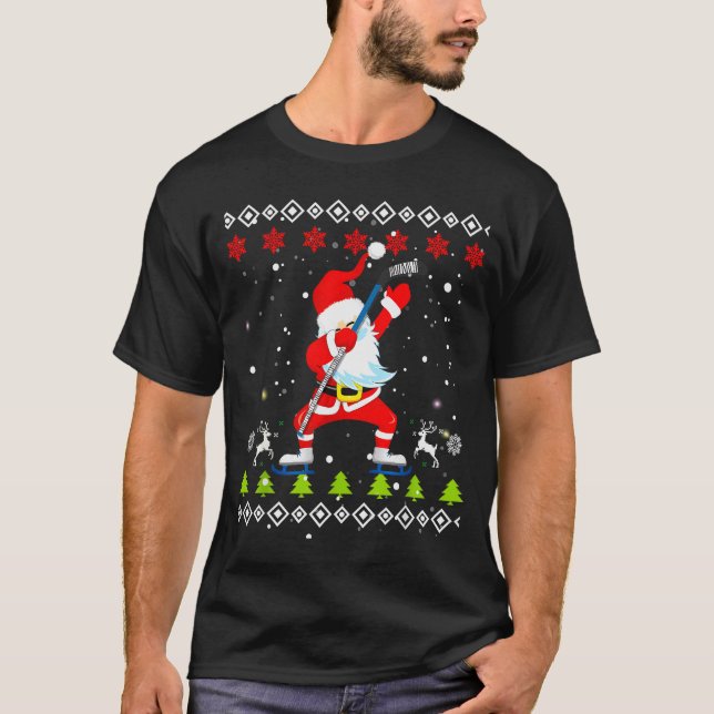 T-shirt Dabbing Santa Hockey Ugly Christmas Sweater Xmas  (Devant)