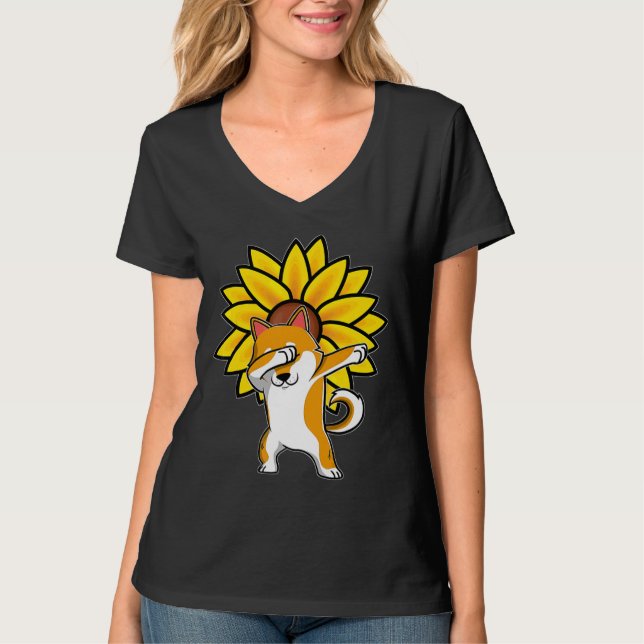 T-shirt Dabbing Shiba Akita Inu Chien Tournesol Autisme Aw (Devant)