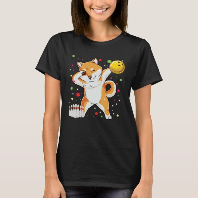 T-shirt Dabbing Shiba Bowling   Bowling  Boy Girl (Devant)