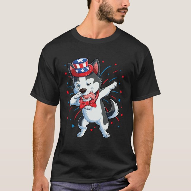T-shirt Dabbing Siberian Husky 4th of July Boys Kids Ameri (Devant)