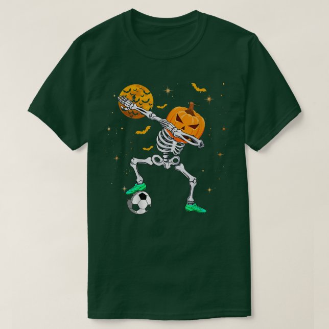 T-shirt Dabbing Skeleton Citrouille Soccer Halloween Garço (Design devant)