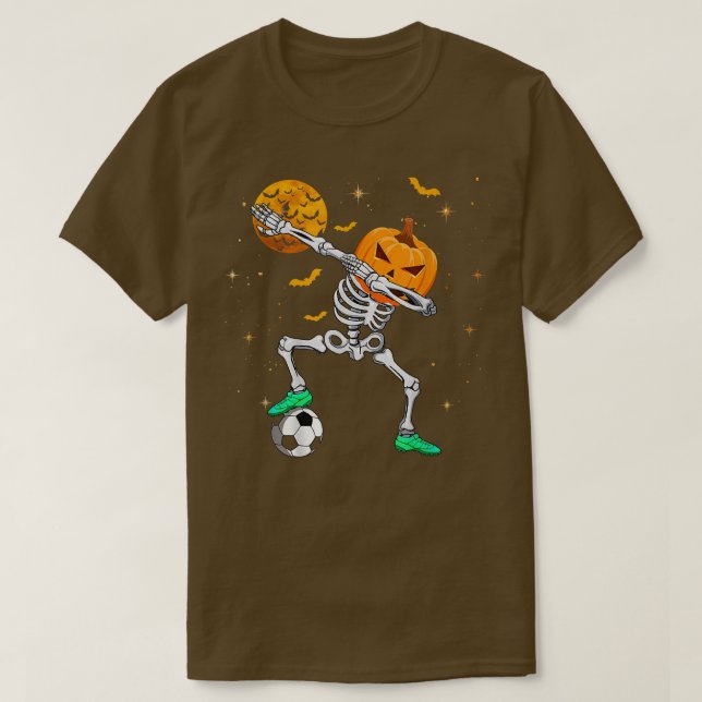 T-shirt Dabbing Skeleton Citrouille Soccer Halloween Garço (Design devant)