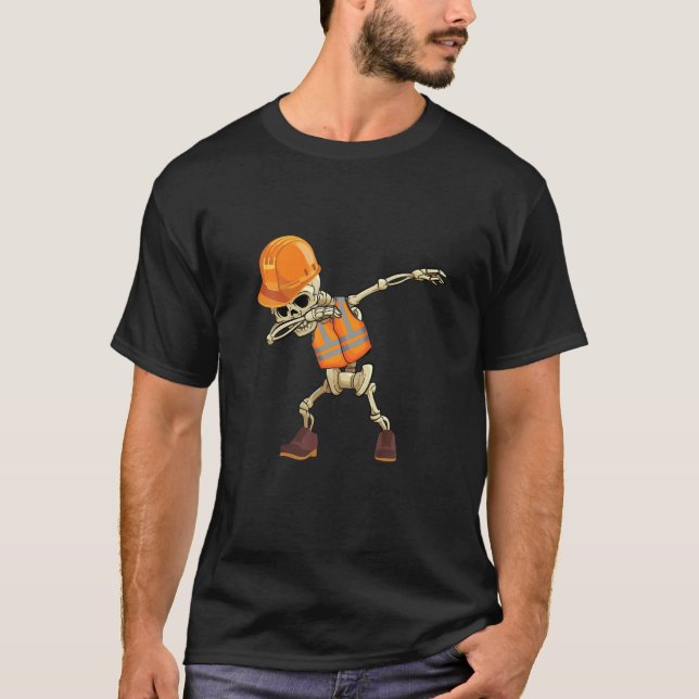 T-shirt Dabbing Skeleton Engineer Casquette Halloween Dab  (Devant)