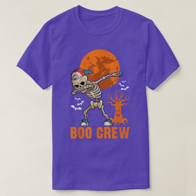T-shirt Dabbing Skeleton, Halloween, Orange Moon, Boo Crew (Design devant)