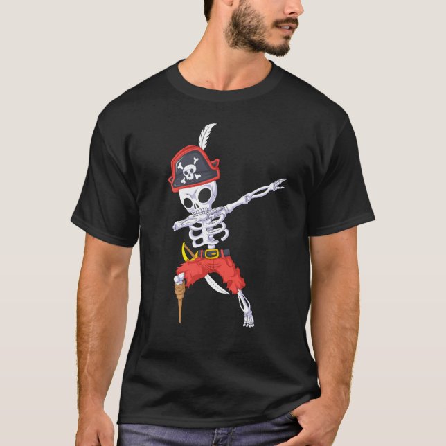 T-shirt Dabbing Skeleton Pirate Jolly roger (Devant)