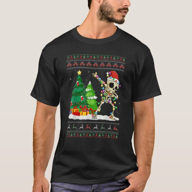 T-shirt Dabbing Skeleton Tree Santa Hat Ugly Christmas Swe (Devant)