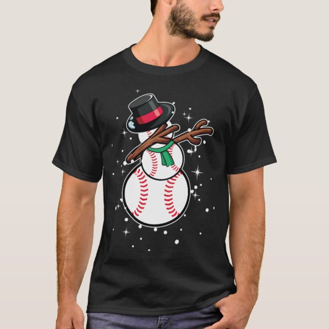 T-shirt Dabbing Snowman Baseball Funny Christmas baseball  (Devant)