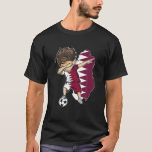 T-shirt Dabbing Soccer Boy Qatar Jersey - Qatar Map Drapea