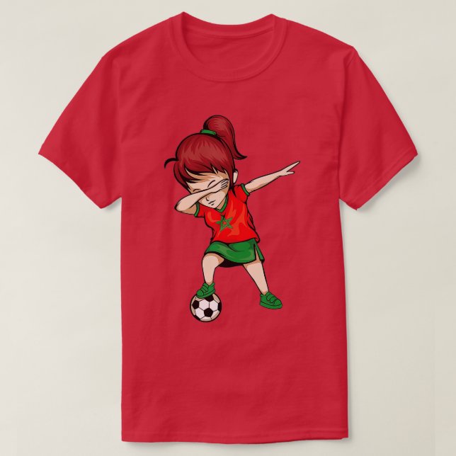 T-shirt Dabbing Soccer Girl Maroc Jersey - Foo marocain (Design devant)