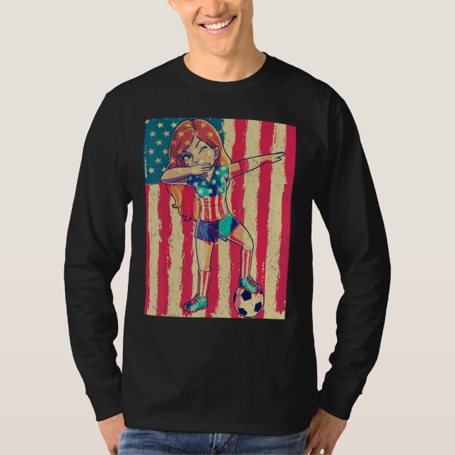 T-shirt Dabbing Soccer Women Girl USA 4th of July American (Devant)