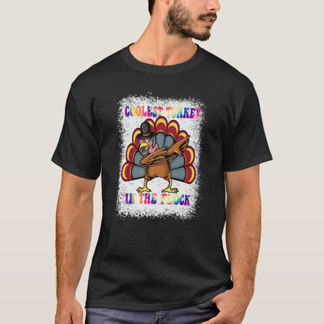 T-shirt Dabbing turkey Groovy Coolest Turkey In The Flock  (Devant)