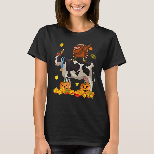 T-shirt Dabbing Turkey Riding Cow Thanksgiving Turkey Cow (Devant)
