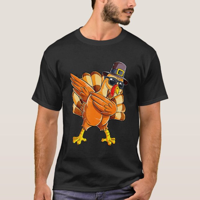 T-shirt Dabbing Turkey Thanksgiving Day Family Dinner Part (Devant)
