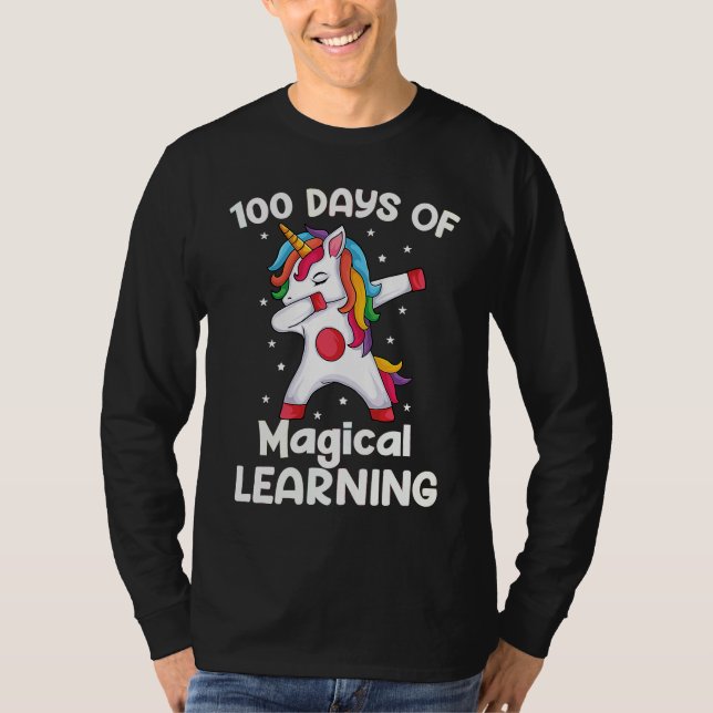 T-shirt Dabbing Unicorn 100 Days of Magical Learning  Girl (Devant)