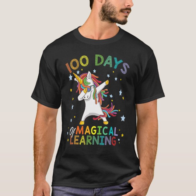 T-shirt Dabbing Unicorn 100 Jours D'Apprentissage Magique  (Devant)