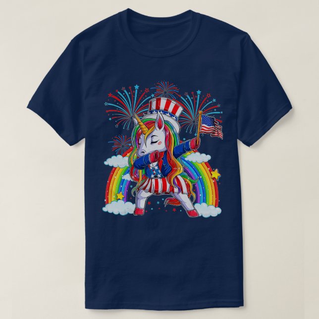 T-shirt Dabbing Unicorn 4 juillet's Girls Women Ame (Design devant)