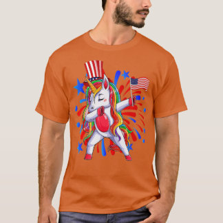 T-shirt Dabbing Unicorn 4 juillet's Girls Women Ame
