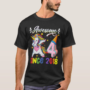 T-shirt Dabbing Unicorn 4E Anniversaire Awesome 2018 4 Ann