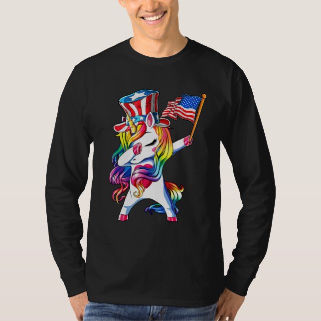 T-shirt Dabbing Unicorn 4th of July Girls Kids Women Ameri (Devant)