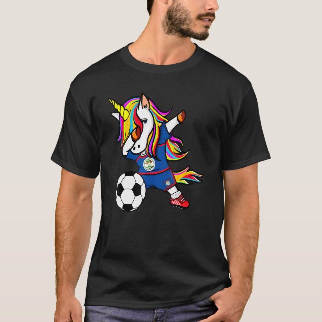 T-shirt Dabbing Unicorn Belize Football Belizean Drapeau S (Devant)