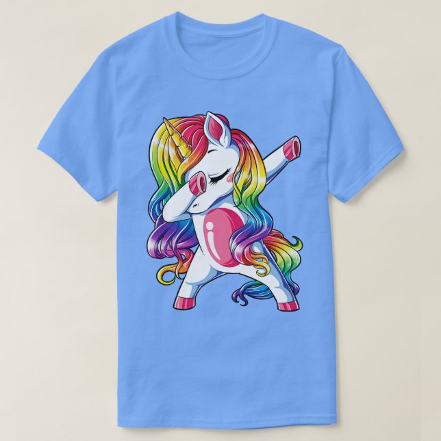 T-shirt Dabbing Unicorn Enfants Filles Garçons Rainbow Squ (Design devant)
