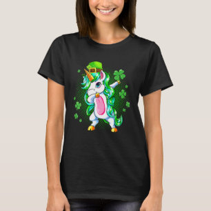 T-shirt Dabbing Unicorn Girls Shamrock Pour Jour de la Sai