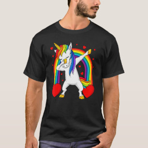 T-shirt Dabbing Unicorn Hearts Rainbow Valentine S Day Gir