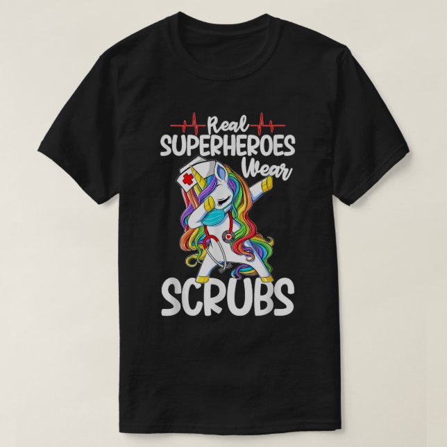 T-shirt Dabbing Unicorn Infirmière Les vrais Superhéros po (Design devant)