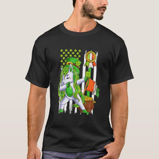 T-shirt Dabbing Unicorn Leprechaun St Patrick's Day Irish (Devant)