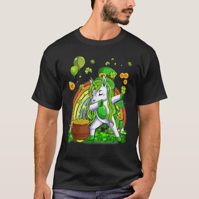 T-shirt Dabbing Unicorn Leprechaun St Patrick's Day Irish (Devant)