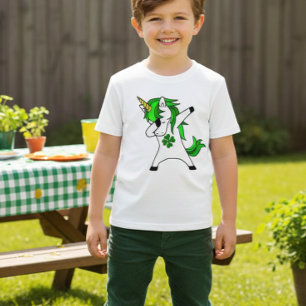 T-shirt Dabbing Unicorn St. Patrick's Day Shamrock vert