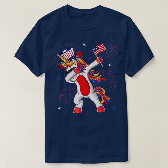 T-shirt Dabbing Unicorne 4 juillet Drapeau américain Meric (Design devant)