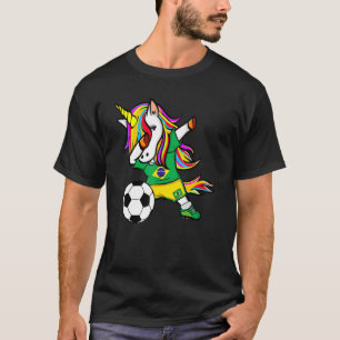 T-shirt Dabbing Unicorne Brésil Football Brésil Drapeau Br